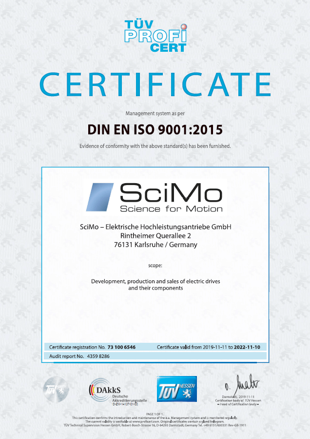 SciMo Iso 9001, Zertifizierung